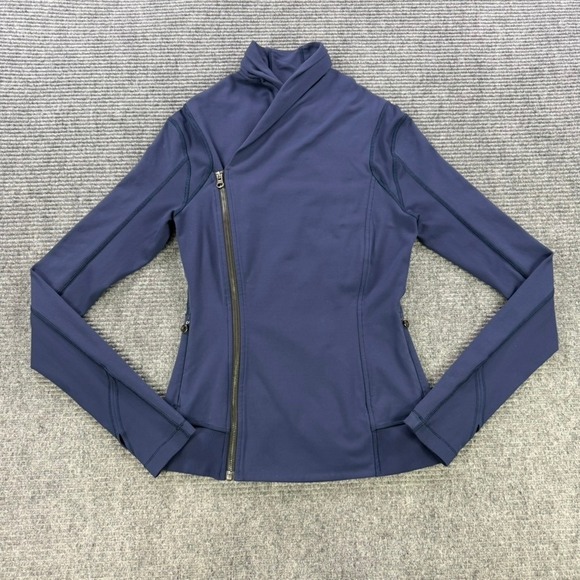 Lululemon Jackets & Blazers - Lululemon Asymmetric Full Zip Jacket Navy Funnel Neck Thumbholes Womens 4 READ